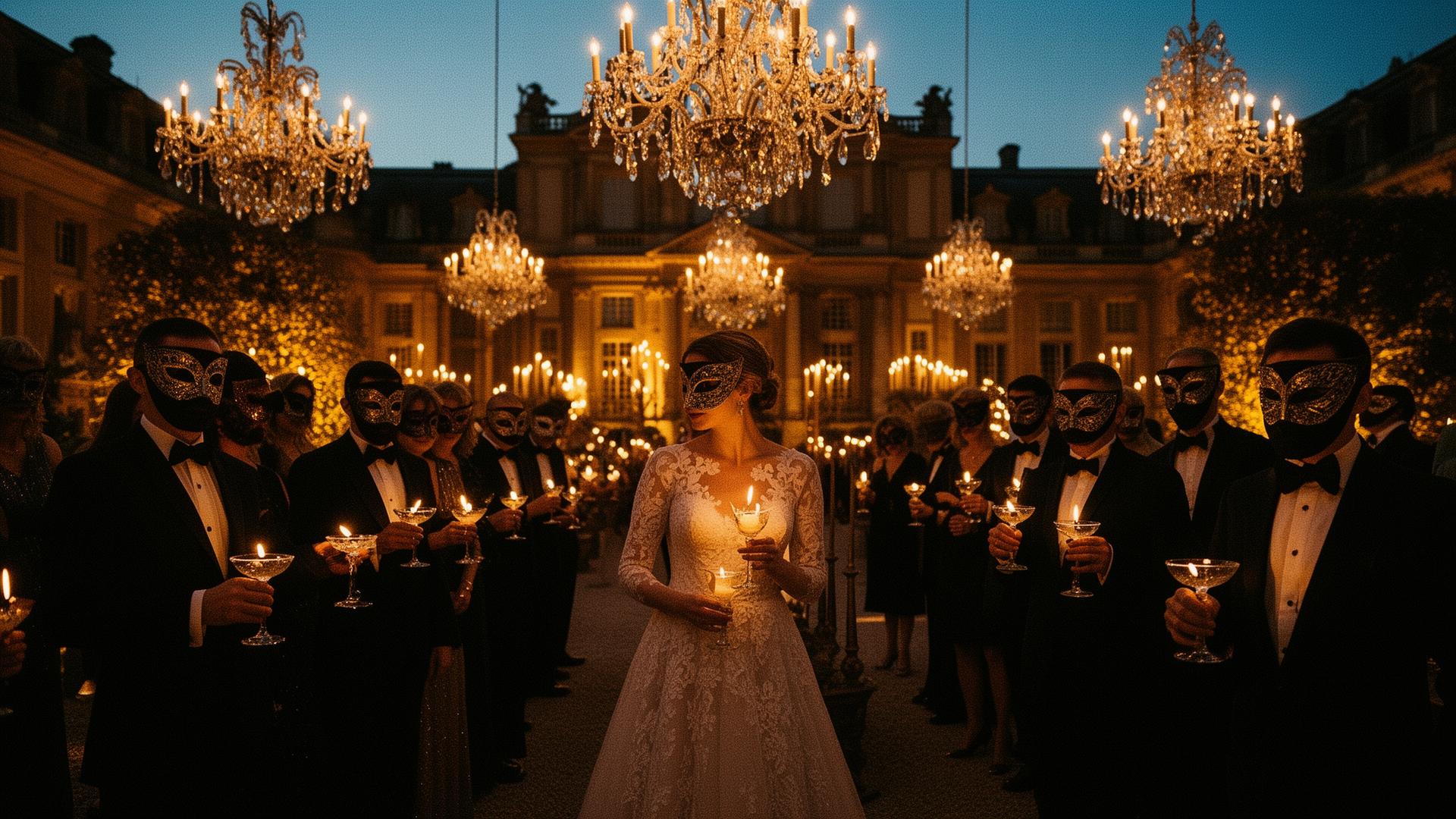 Masquerade wedding ball at a candlelit estate